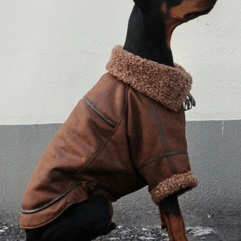 Winter Velvet Leather Dog Coat – Warm & Stylish for Large Dogs